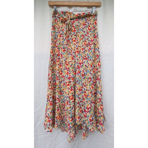 T Tahari Womens Colorful Floral Maxi Skirt Sz 8 Viscose Flowy Hi Low NWT - Picture 1 of 8